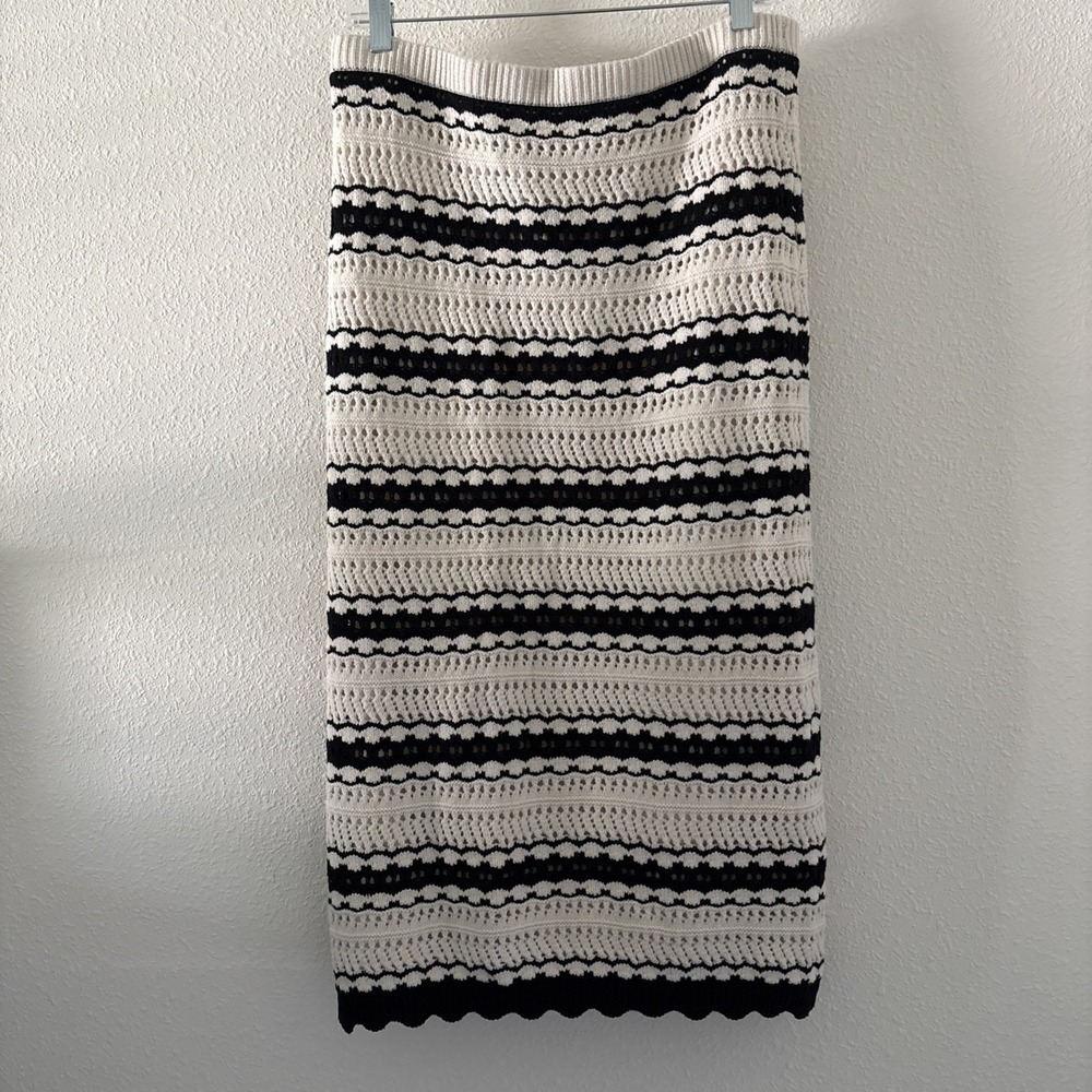 Freshman 1996 Knit Crochet Ivory And Black Long‎ Skirt Size Extra Large XL 90s